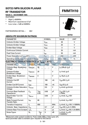 FMMTH10 datasheet - NPN SILICON PLANAR RF TRANSISTOR