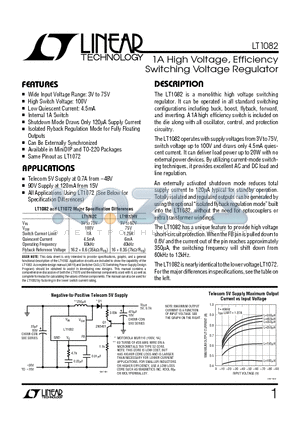 LT1082CN8 datasheet - 1A High Voltage, Efficiency Switching Voltage Regulator