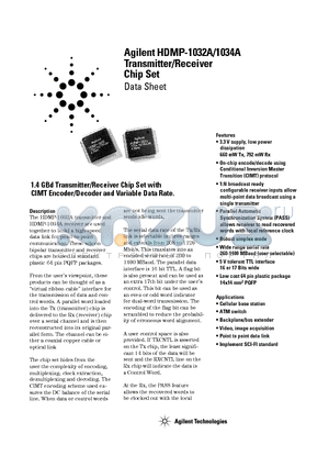 HDMP-1032A datasheet - Transmitter/Receiver Chip Set