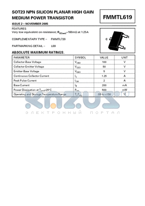 FMMTL619_05 datasheet - SOT23 NPN SILICON PLANAR HIGH GAIN MEDIUM POWER TRANSISTOR