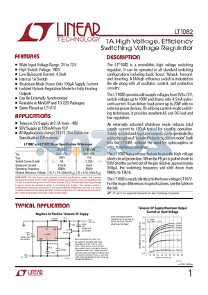 LT1082CT datasheet - 1A High Voltage, Efficiency Switching Voltage Regulator