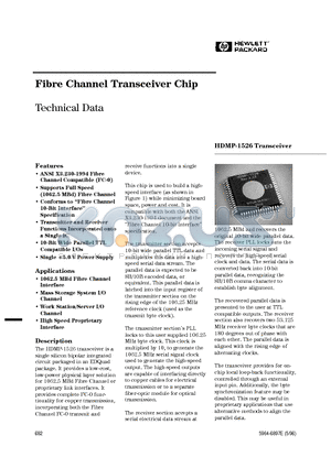 HDMP-1526 datasheet - Fibre Channel Transceiver Chip