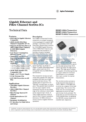 HDMP-1636A datasheet - Gigabit Ethernet and Fibre Channel SerDes ICs