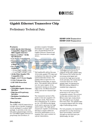 HDMP-1646 datasheet - Gigabit Ethernet Transceiver Chip