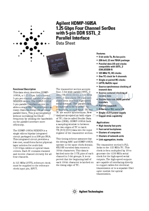 HDMP-1685A datasheet - Agilent HDMP-1685A 1.25 Gbps Four Channel SerDes with 5-pin DDR SSTL_2 Parallel Interface