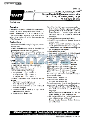 LC587008 datasheet - Single-Chip 4-Bit Microprocessors with LCD Drivers, 2Kb RAM, and 8,12,or 16 KB ROM on chip