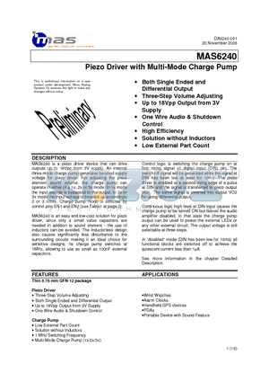 MAS6240A1HP06 datasheet - Piezo Driver with Multi-Mode Charge Pump