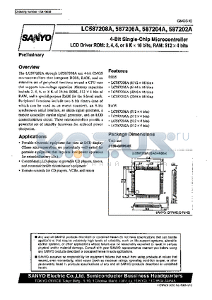 LC587204A datasheet - 4-Bit Single-Chip Microcontroller LCD Driver ROM:2,4,6,or8 K x 16 bits, RAM:512 x4 bits