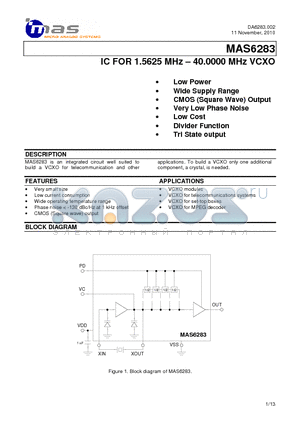 MAS6283 datasheet - IC FOR 1.5625 MHz  40.0000 MHz VCXO