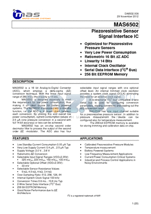 MAS6502 datasheet - Piezoresistive Sensor