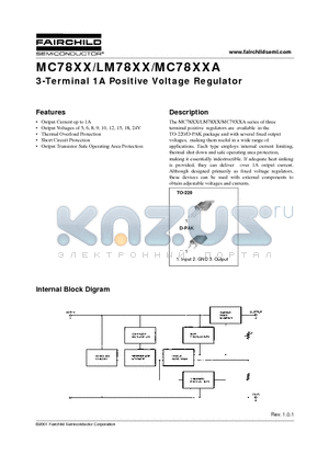 MC78XXA datasheet - 3-Terminal 1A Positive Voltage Regulator