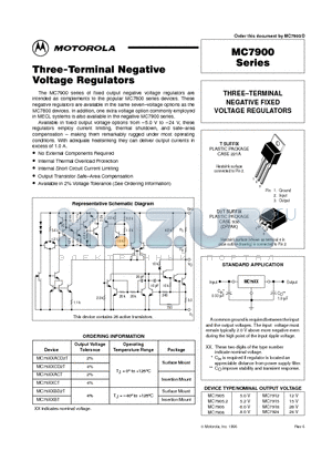 MC7905 datasheet - THREE-TERMINAL NEGATIVE VOLTAGE REGULATORS