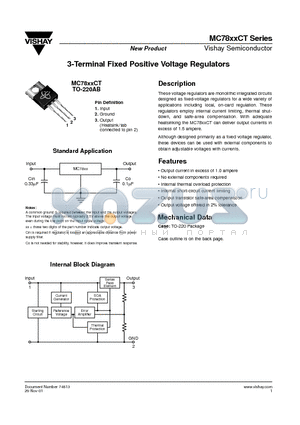 MC78XXCT datasheet - 3-Terminal Fixed Positive Voltage Regulators
