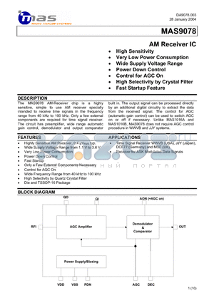 MAS9078BTC3 datasheet - AM Receiver IC