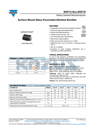 EGF1B datasheet - Surface Mount Glass Passivated Ultrafast Rectifier