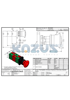 P2AM4 datasheet - 22 mm Thermoplastic Enclosure Mushroom Momentary Operator