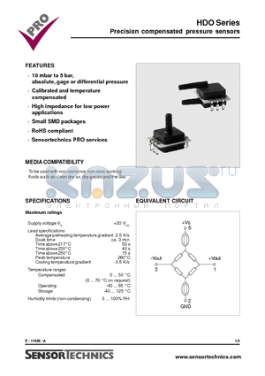 HDOB001DY8P datasheet - Precision compensated pressure sensors