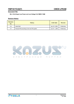 FMP1617CA0-GXXX datasheet - 1M x 16 bit Super Low Power and Low Voltage Full CMOS RAM