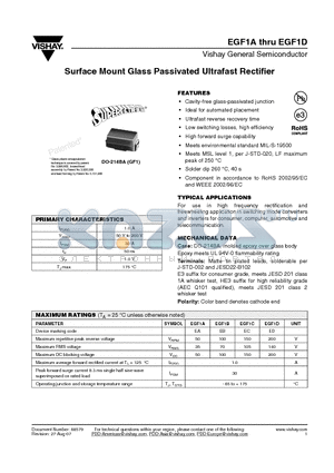 EGF1DHE3/67A datasheet - Surface Mount Glass Passivated Ultrafast Rectifier