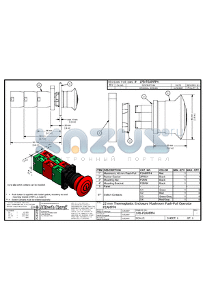 P2AMPP4 datasheet - 22 mm Thermoplastic Enclosure Mushroom Push-Pull Operator