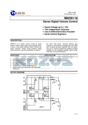 MAS9116 datasheet - Stereo Digital Volume Control