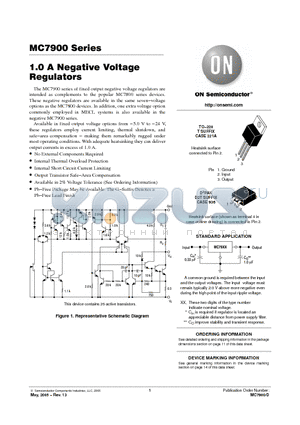 MC7905BD2TR4G datasheet - 1.0 A Negative Voltage Regulators