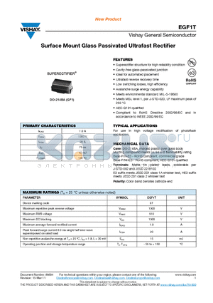 EGF1T-E3-67A datasheet - Surface Mount Glass Passivated Ultrafast Rectifier