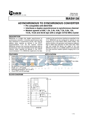 MAS9138A1SD06 datasheet - ASYNCHRONOUS TO SYNCHRONOUS CONVERTER