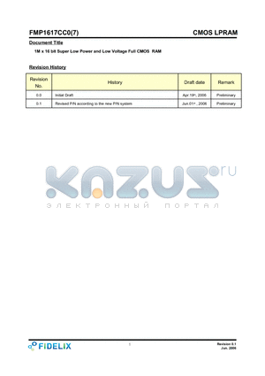 FMP1617CC0-GXXX datasheet - 1M x 16 bit Super Low Power and Low Voltage Full CMOS RAM