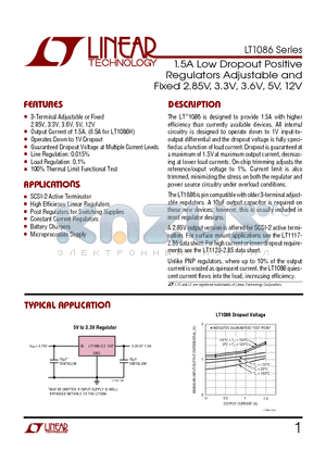 LT1086CH datasheet - 1.5A Low Dropout Positive Regulators Adjustable and Fixed 2.85V, 3.3V, 3.6V, 5V, 12V