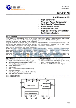 MAS9178 datasheet - AM Receiver IC