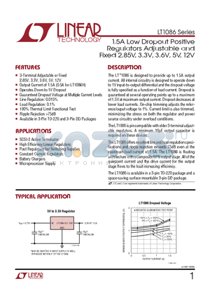 LT1086CK datasheet - 1.5A Low Dropout Positive Regulators Adjustable and Fixed 2.85V, 3.3V, 3.6V, 5V, 12V