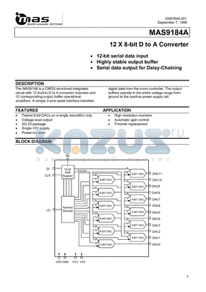 MAS9184A datasheet - 12 X 8-bit D to A Converter