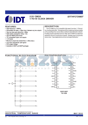 IDT74FCT20807_09 datasheet - 2.5V CMOS 1-TO-10 CLOCK DRIVER