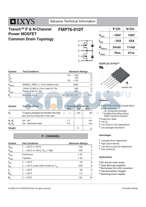 FMP76-010T datasheet - Trench P & N-Channel Power MOSFET Common Drain Topology