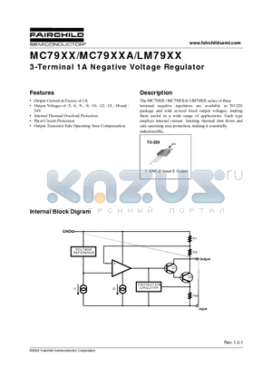 MC7908 datasheet - 3-Terminal 1A Negative Voltage Regulator