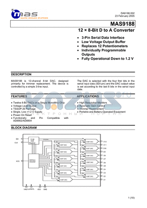 MAS9188 datasheet - 12  8-Bit D to A Converter