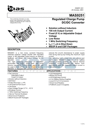 MAS9251 datasheet - REGULATED CHARGE PUMP DC/DC CONVERTER