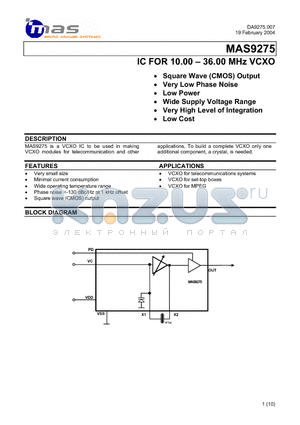 MAS9275A1SM06 datasheet - IC FOR 10.00 - 36.00 MHz VCXO