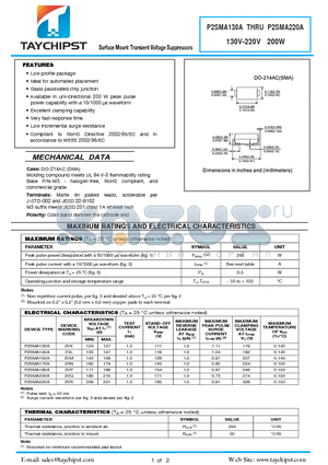 P2SMA140A datasheet - Surface Mount Transient Voltage Suppressors