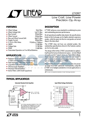 LT1097 datasheet - Low Cost, Low Power Precision Op Amp