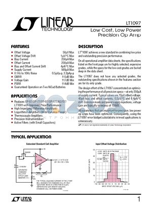 LT1097S8 datasheet - Low Cost, Low Power Precision Op Amp