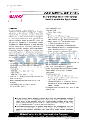 LC651432F datasheet - Four-Bit CMOS Microcontrollers for Small-Scale Control Applications