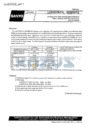 LC6527F datasheet - SINGLE-CHIP 4-BIT MICROCOMPUTER FOR SMALL-SCALE CONTROL-ORIENTED APPLICATIONS