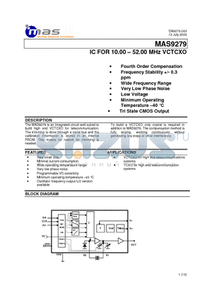 MAS9279A5HH06 datasheet - IC FOR 10.00 - 52.00 MHz VCTCXO