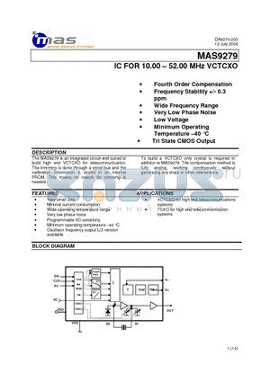 MAS9279A7TG00 datasheet - IC FOR 10.00 - 52.00 MHz VCTCXO