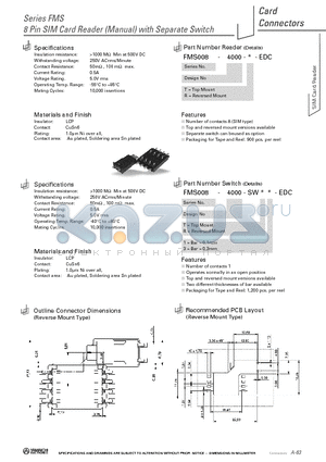 FMS008-4000-SWT1-EDC datasheet - 8 Pin SIM Card Reader (Manual) with Separate Switch