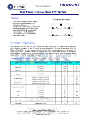 FMS2003QFN datasheet - High Power Reflective GaAs SP4T Switch