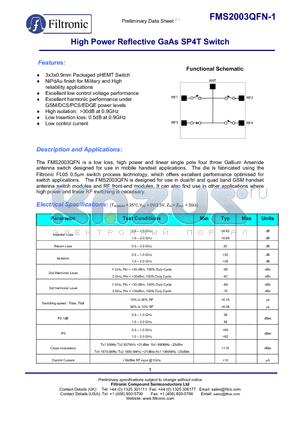 FMS2003QFN-1 datasheet - High Power Reflective GaAs SP4T Switch