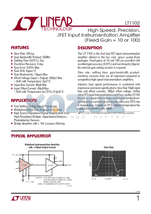 LT1102AMH datasheet - High Speed, Precision, JFET Input Instrumentation Amplifier (Fixed Gain = 10 or 100)